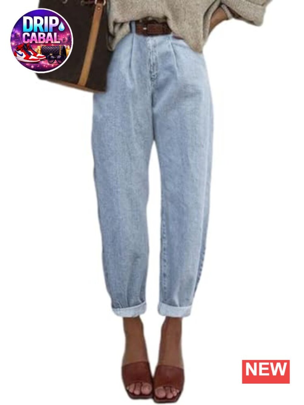 High Waisted Baggy Boyfriend Barrel Jeans Stretch Denim